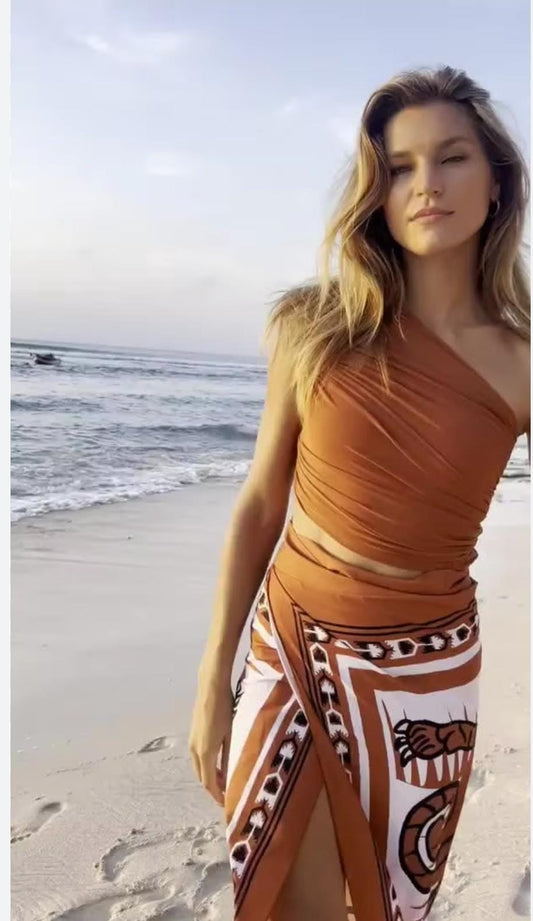 Ruched Swimsuit With Sarong FT023