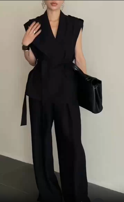 Asymmetric Sleeveless Blazer With Wide-Leg Trousers  FT873