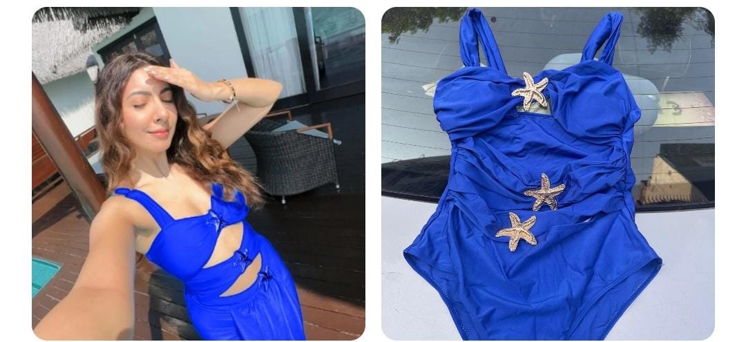 Starfish embellished cutout swimsuit with skirt FT028