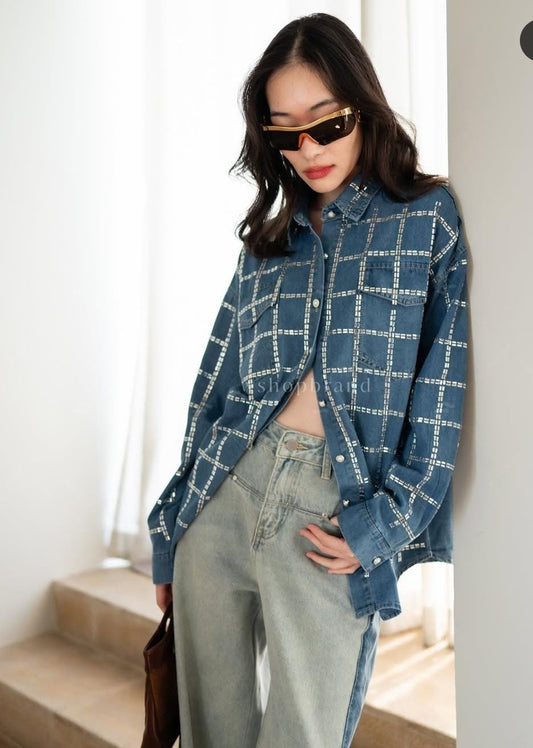 Stunning Denim Rhinestone Shirt FT048