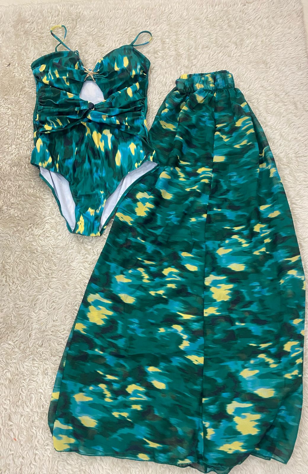 Star Applique Forest Print Monokini With Skirt FT015