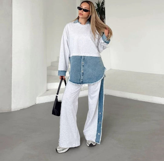 Loose Pattern Denim Co-Ord Set FT226