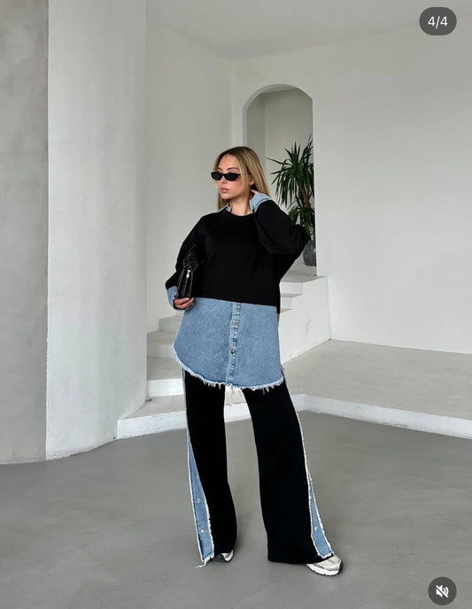 Loose Pattern Denim Co-Ord Set FT226