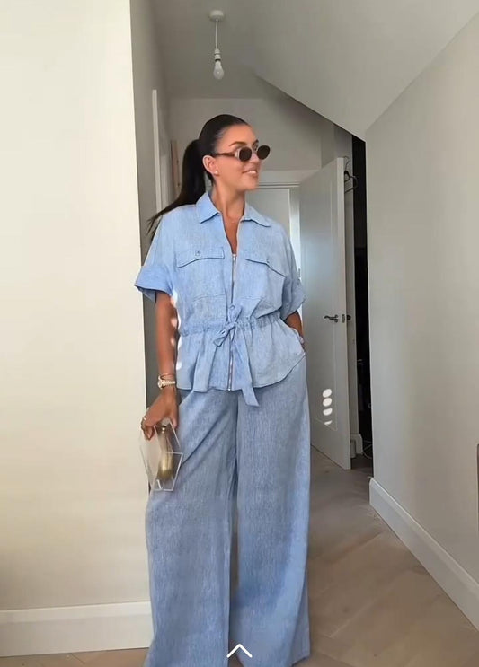 Beautiful Linen Co-Ord Set With Belt FT258