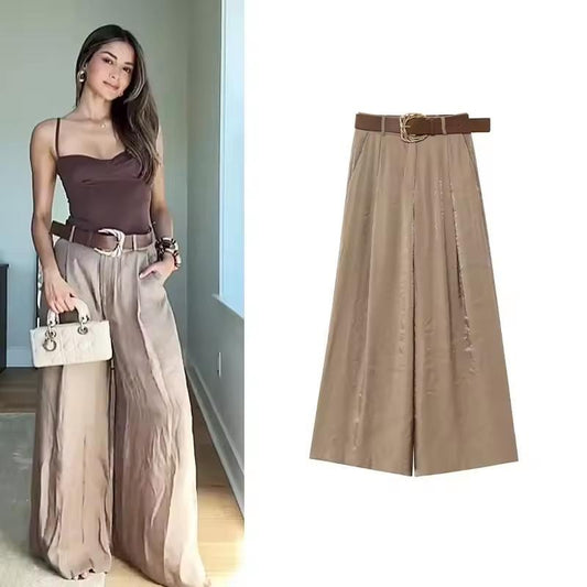 Stylish Belted Satin Pants FT259