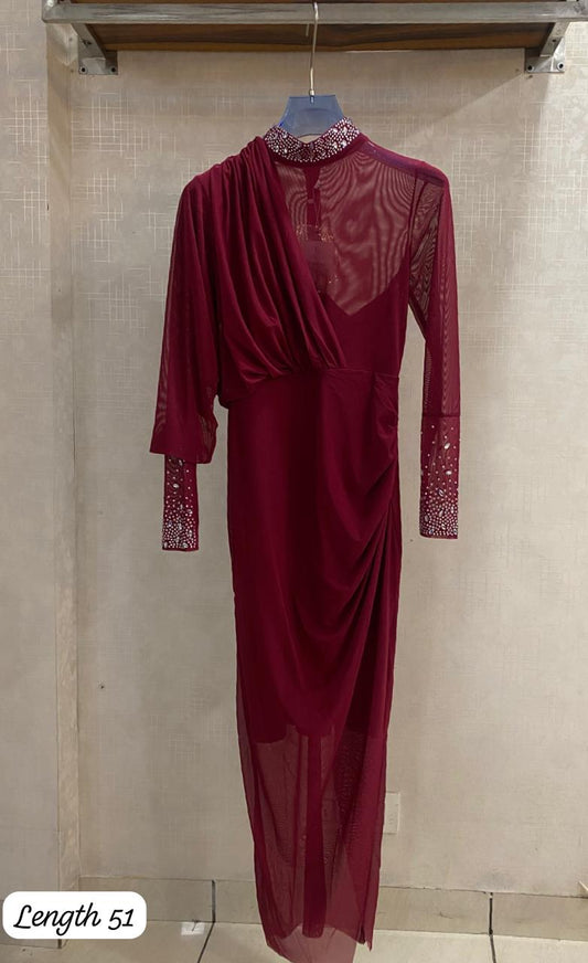 Tulle Draped Embellished Partywear Dress FT270