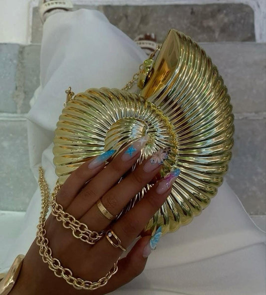 Seashell Shaped Golden Clutch/Sling FT286