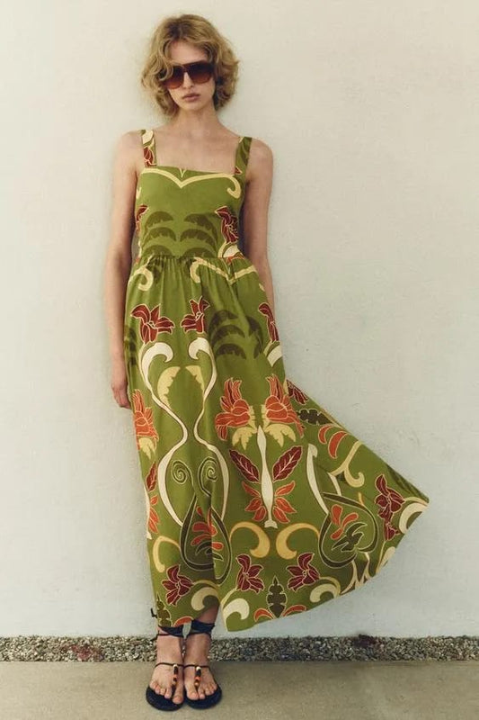 Beautiful Printed Dress With Back Bow FT298