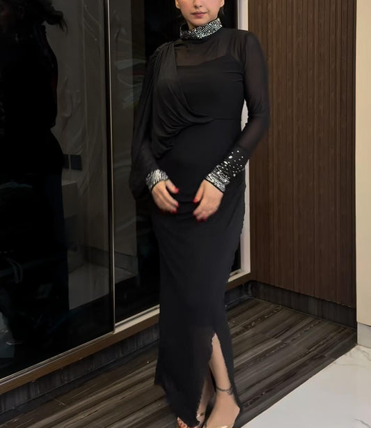 Embellished draped gown/dress FT304