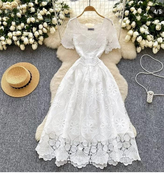 Cutwork crochet summer dress FT310