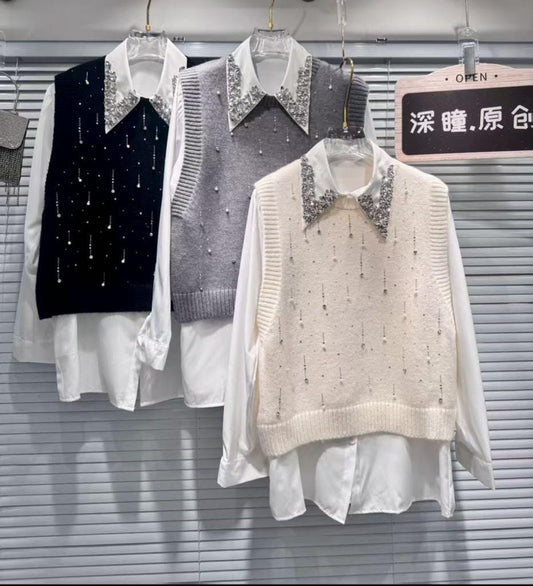 Embellished Sweater With Shirt FT323