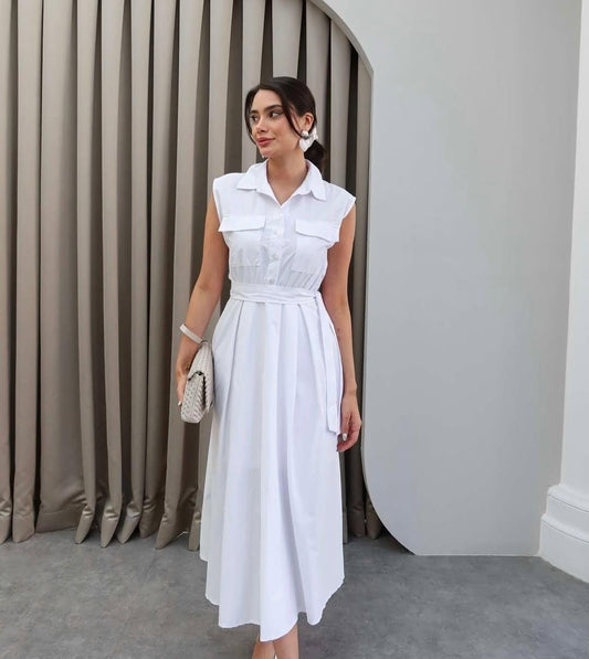 Beautiful Long Cotton Dress With Belt FT336