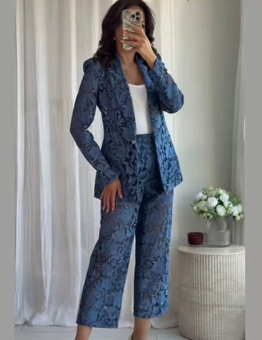 Lace Blazer And Pants Set FT345