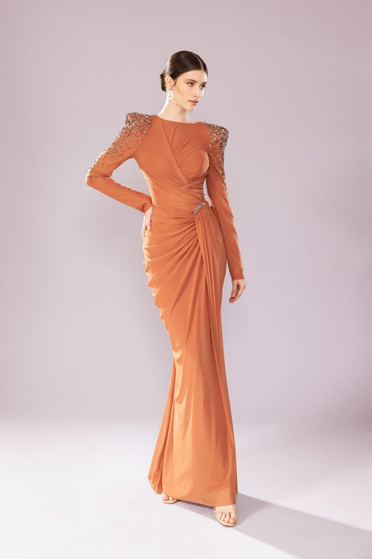 Draped Embellished Gown FT347