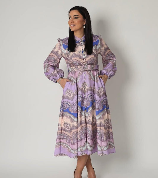 Beautiful Printed Dress With Belt FT366