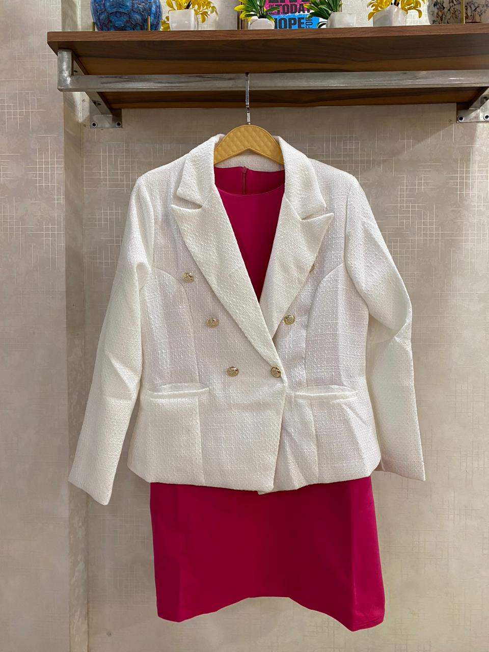 Textured Blazer With Stretchable Dress FT369