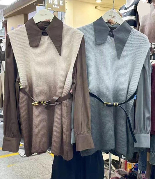 Beautiful Shaded Sweater With Shirt And Belt  FT373