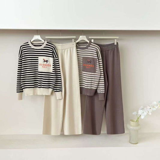 Striped Winter Co-Ord Set With Embroidered Logo FT368