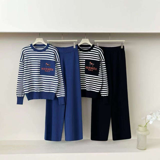 Striped Winter Co-Ord Set With Embroidered Logo FT368