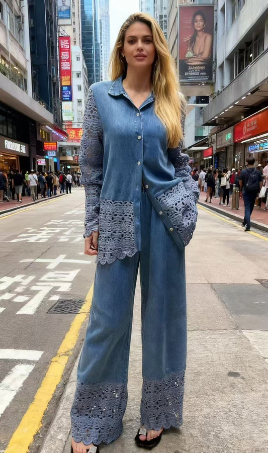 Denim Crochet Co-Ord Set FT379
