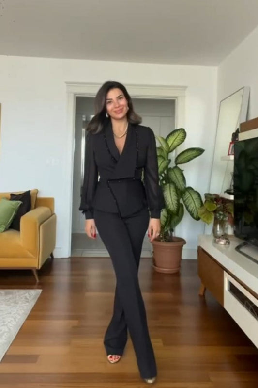 Tassels Embellished Blazer and Pants Set FT380