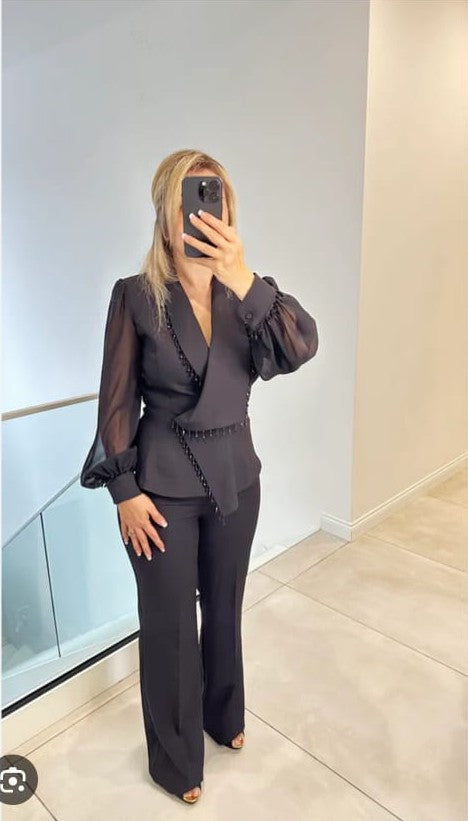 Tassels Embellished Blazer and Pants Set FT380