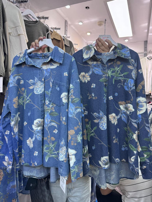 Cotton Denim Floral Shirt FT389