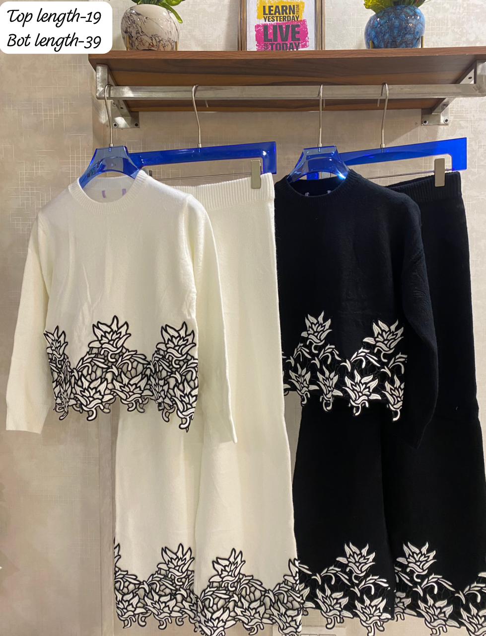 Embroidered Cutwork Wool-Blend Lounge Set FT406