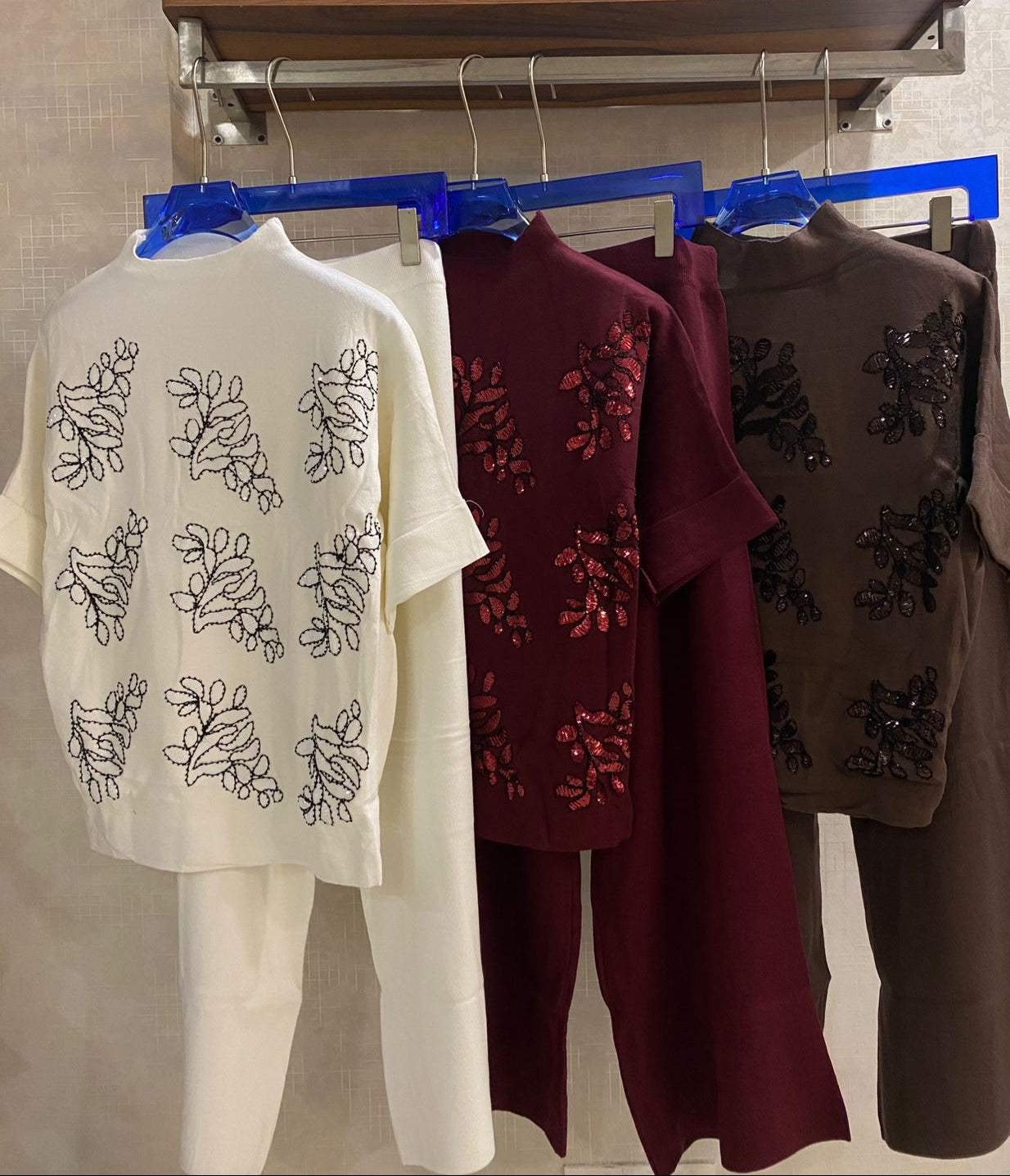 Stunning Floral Sequin Woolen Co-Ord Set FT402