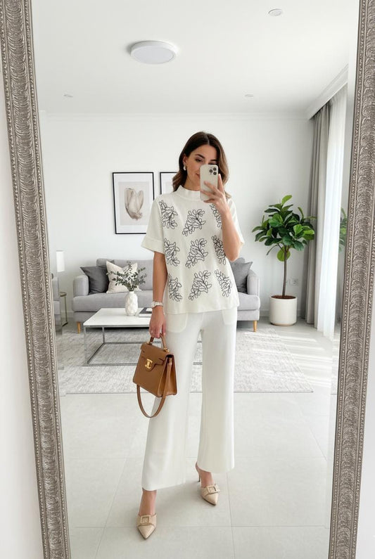 Stunning Floral Sequin Woolen Co-Ord Set FT402