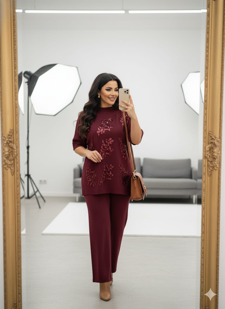 Stunning Floral Sequin Woolen Co-Ord Set FT402