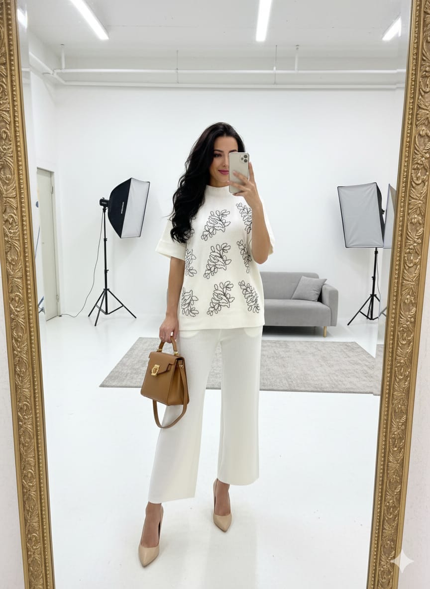 Stunning Floral Sequin Woolen Co-Ord Set FT402