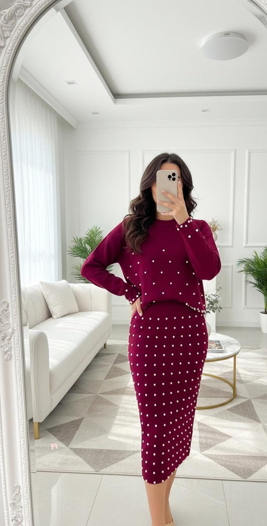 Pearl Detailed Luxe Woolen Set FT417