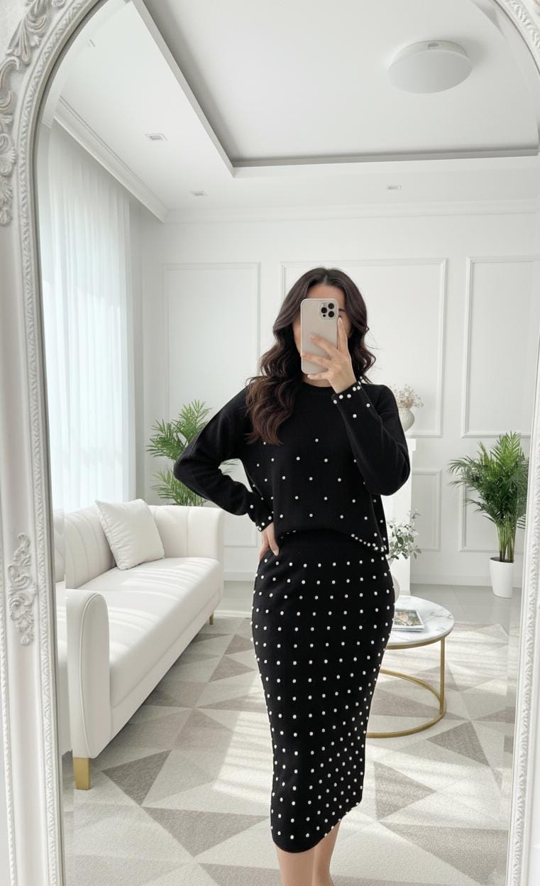 Pearl Detailed Luxe Woolen Set FT417