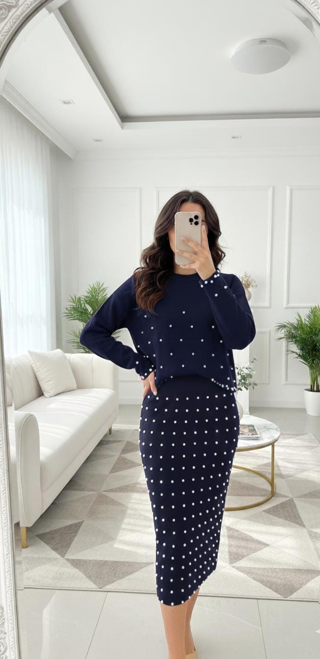 Pearl Detailed Luxe Woolen Set FT417