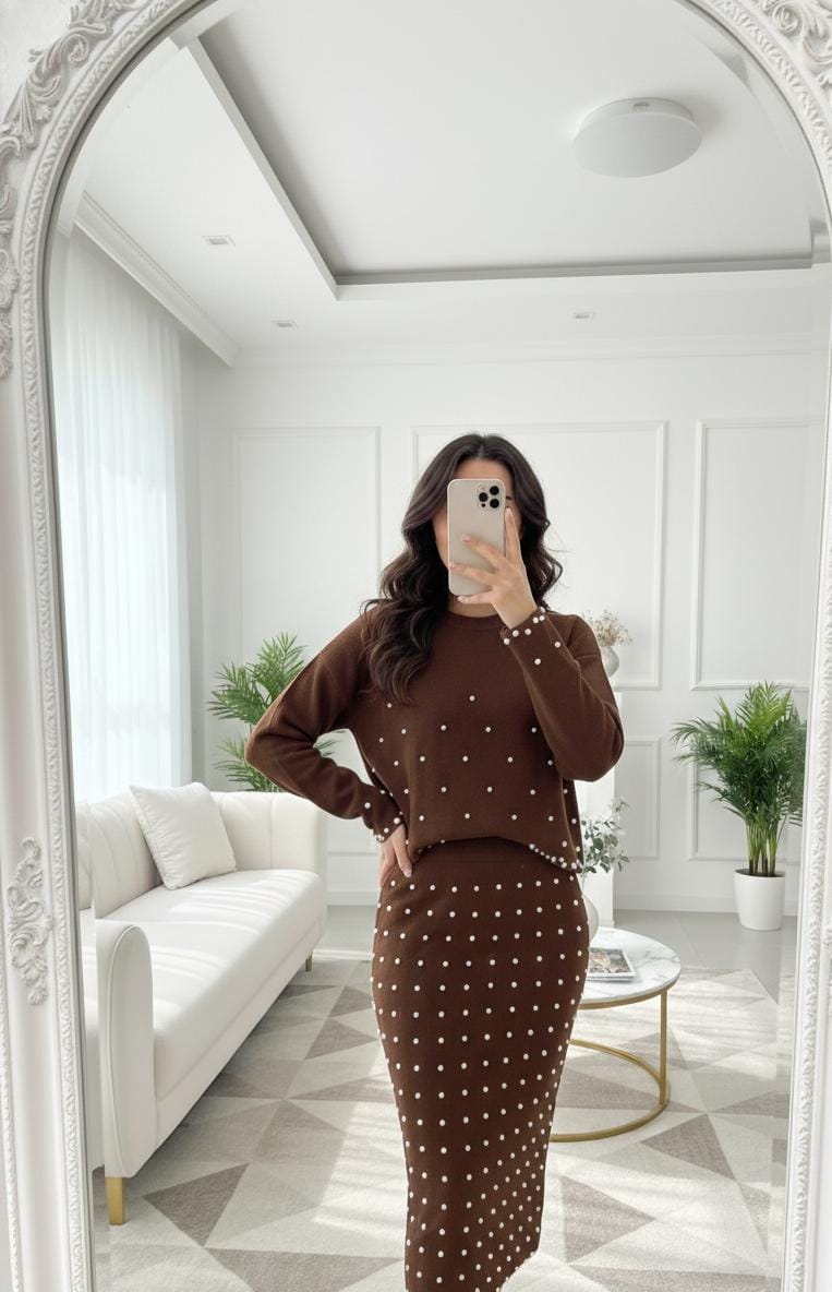 Pearl Detailed Luxe Woolen Set FT417