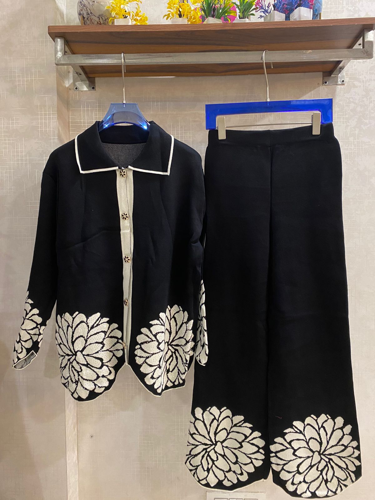 Flower Embellished Woolen Co-Ord Set FT415