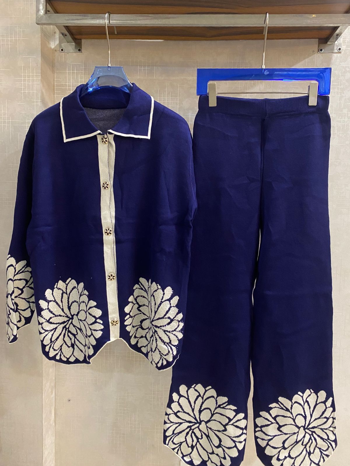 Flower Embellished Woolen Co-Ord Set FT415