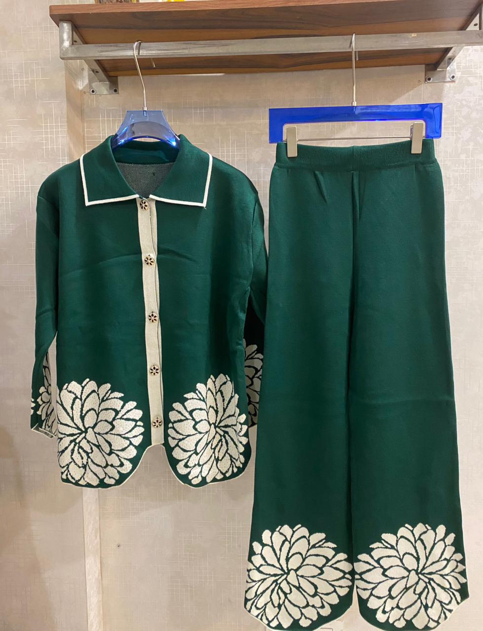 Flower Embellished Woolen Co-Ord Set FT415