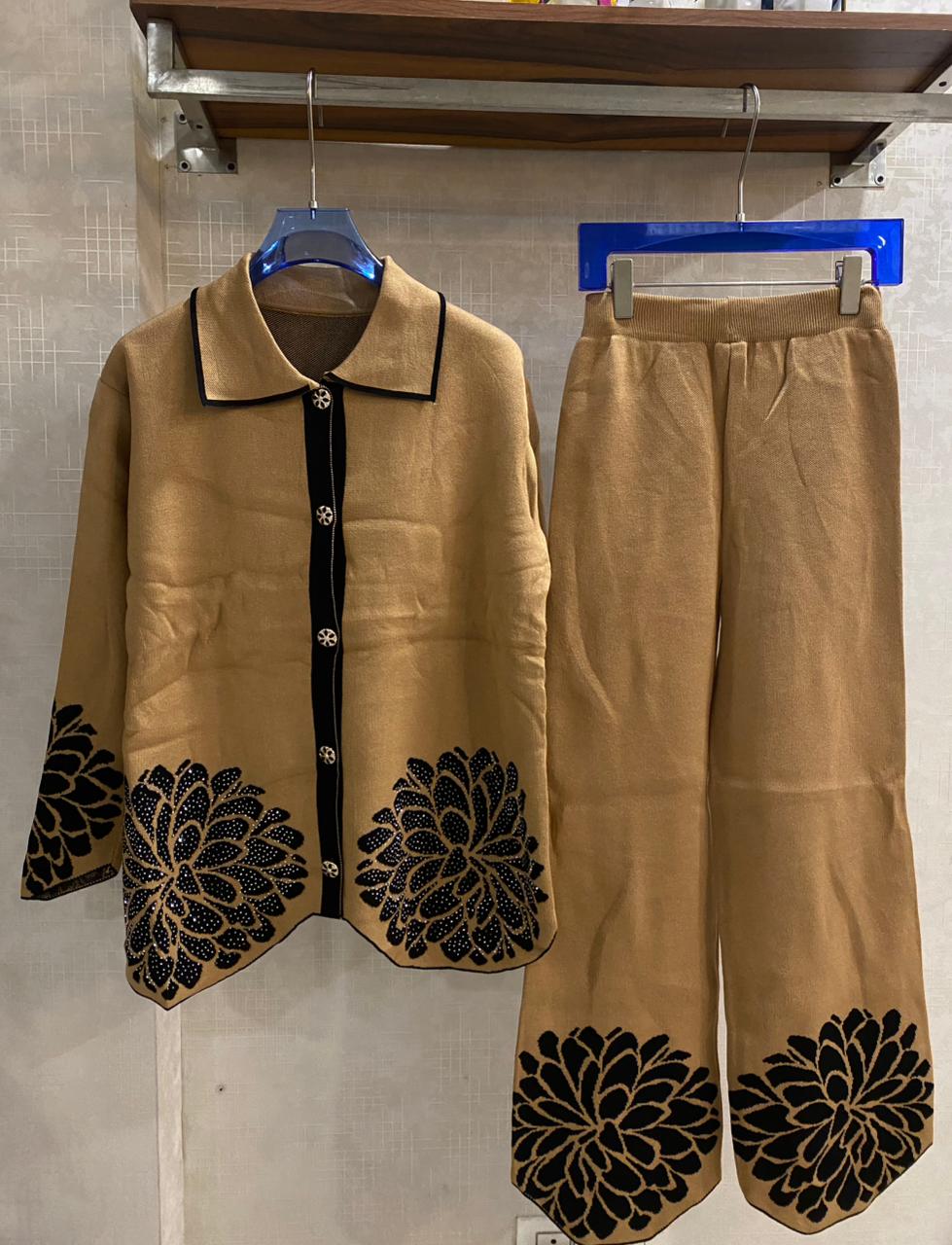 Flower Embellished Woolen Co-Ord Set FT415