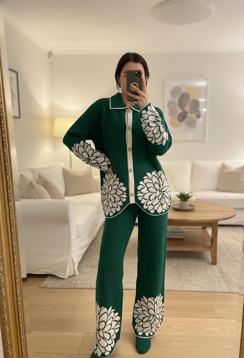 Flower Embellished Woolen Co-Ord Set FT415