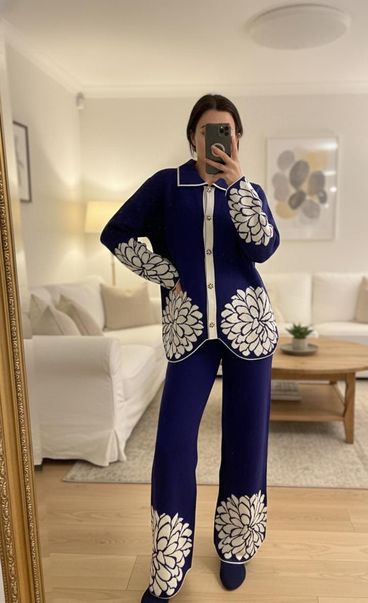 Flower Embellished Woolen Co-Ord Set FT415