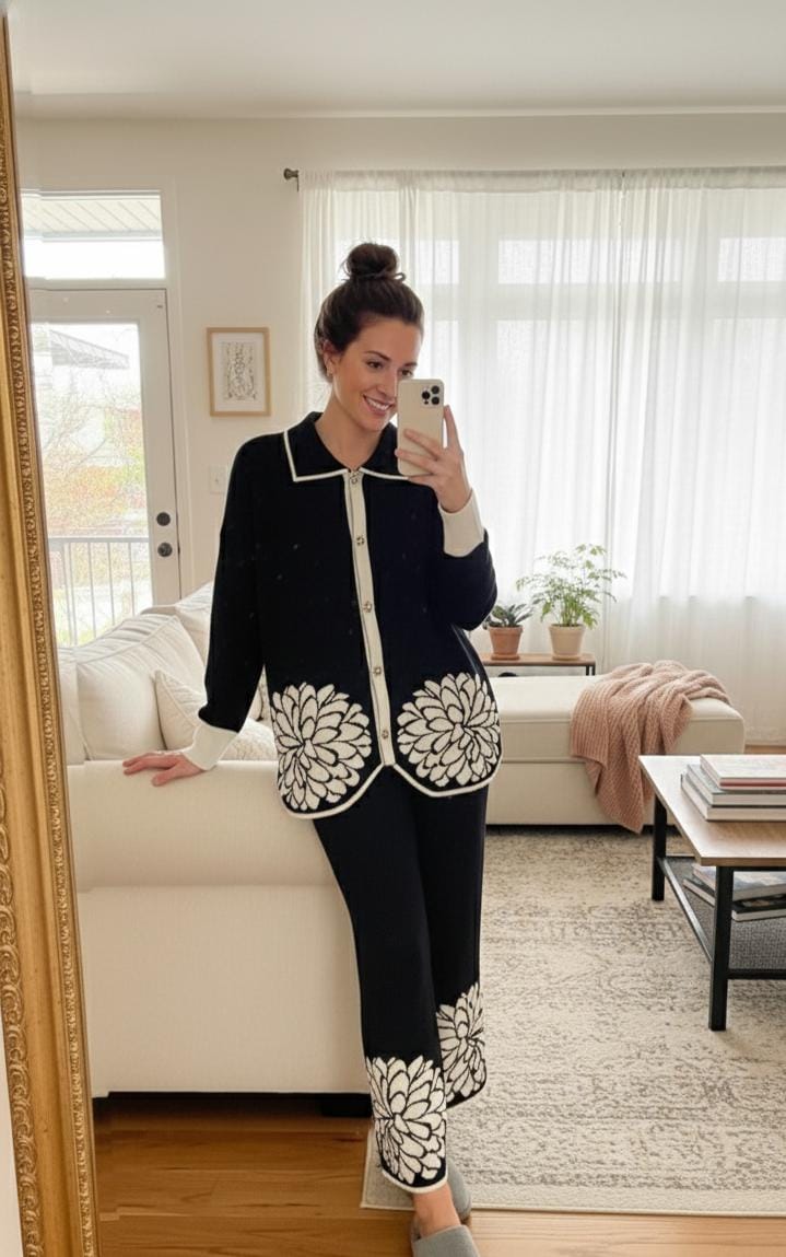 Flower Embellished Woolen Co-Ord Set FT415