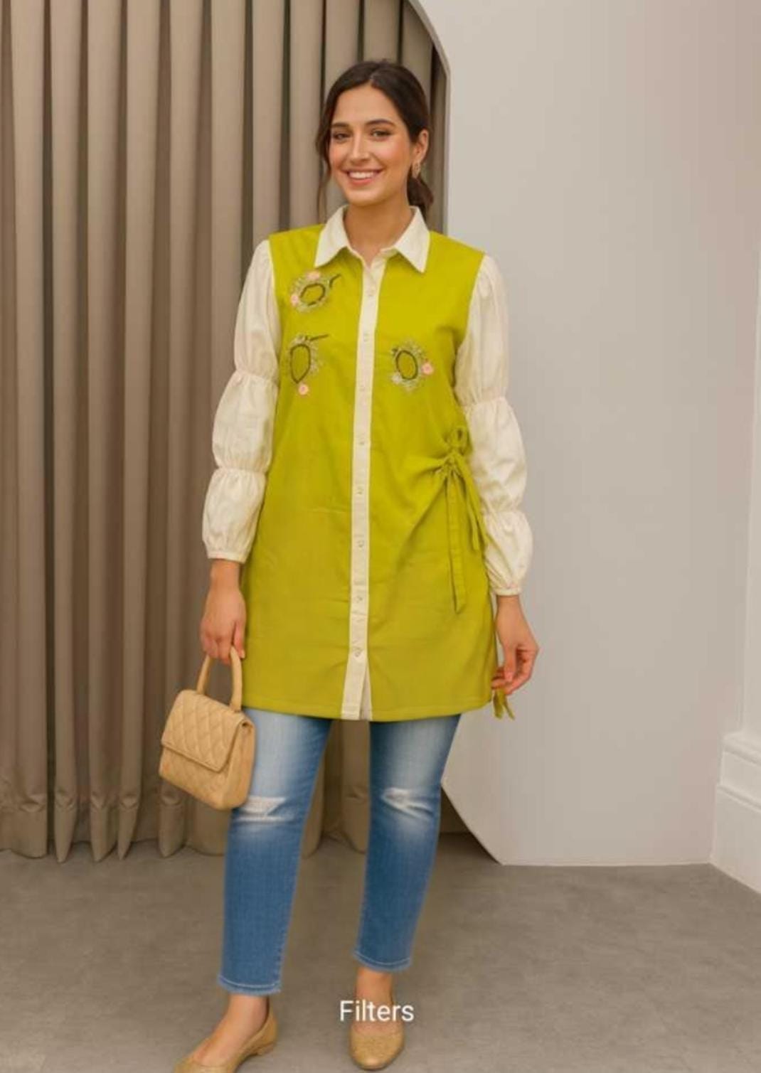 Bubble Sleeves Shirt Dress FT428