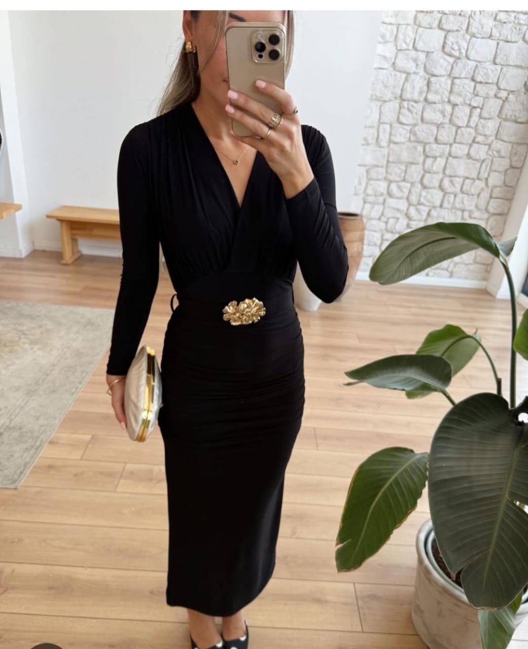 Elysia Gold Buckle Belted Dress FT432