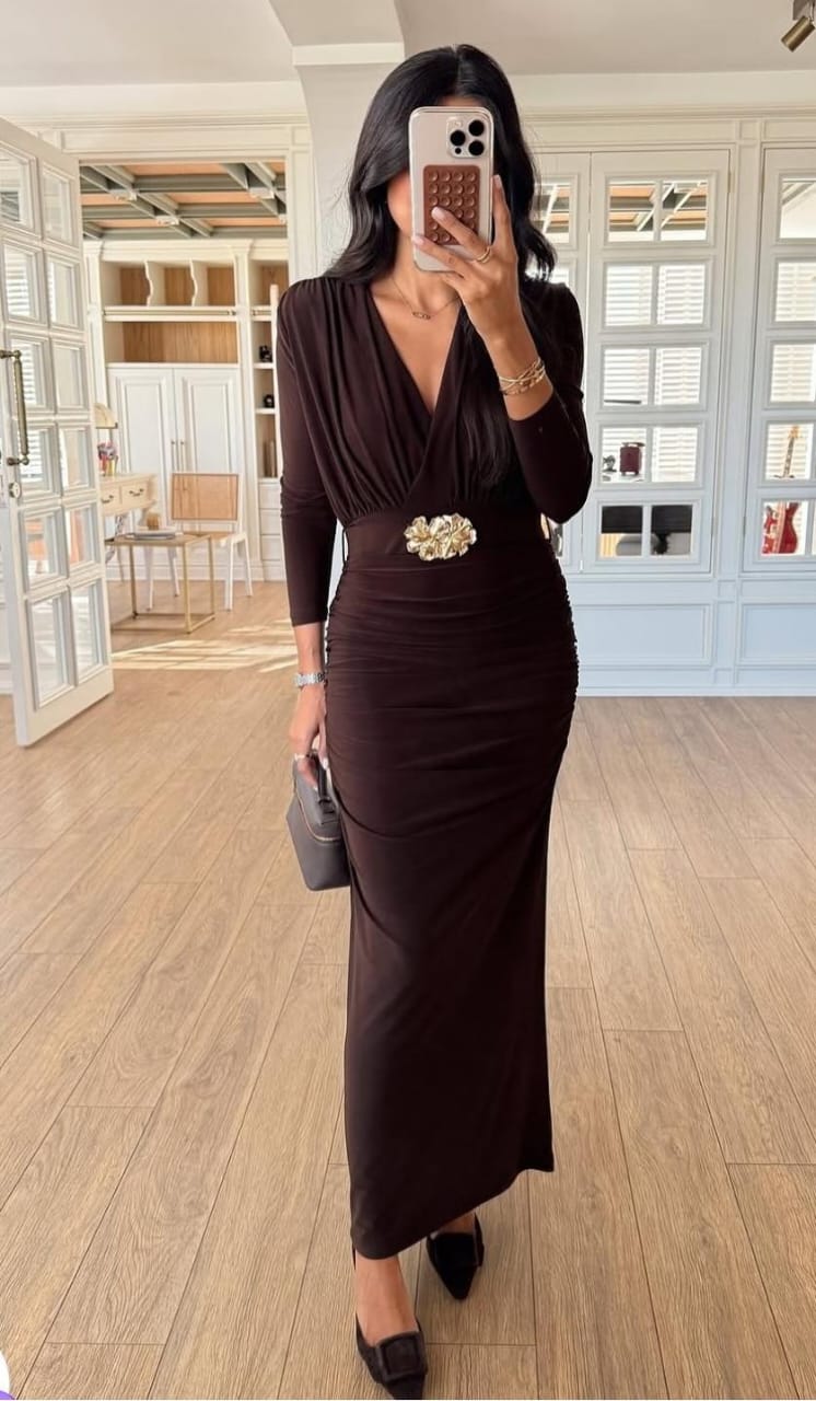 Elysia Gold Buckle Belted Dress FT432