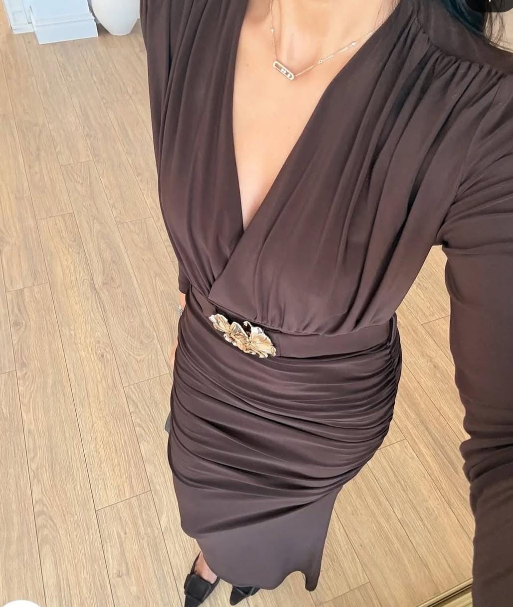 Elysia Gold Buckle Belted Dress FT432