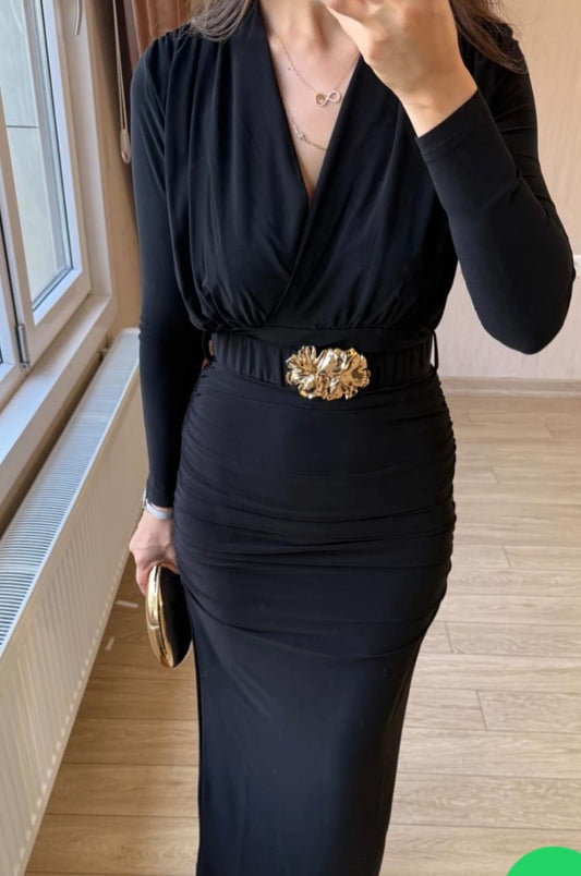 Elysia Gold Buckle Belted Dress FT432