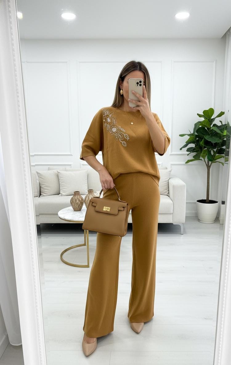 Luna Embroidered Drop Shoulder Coord Set FT433