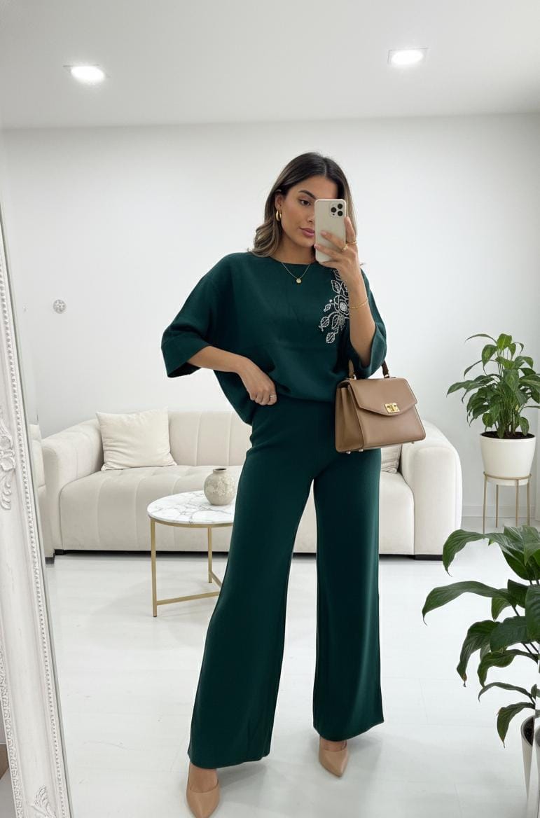 Luna Embroidered Drop Shoulder Coord Set FT433